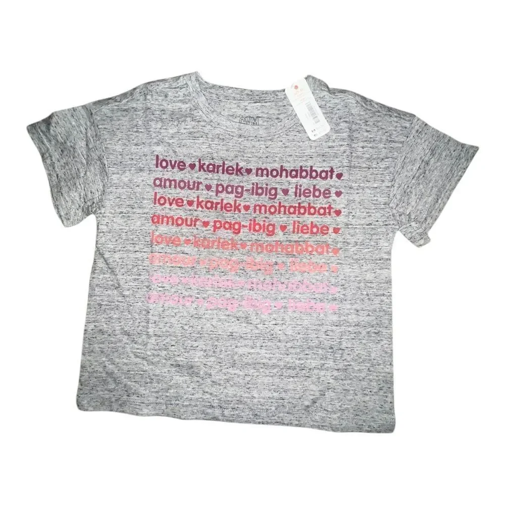 Gymboree Girls Gray Love Short Sleeve Graphic T-Shirt Valentines Day Small NWT